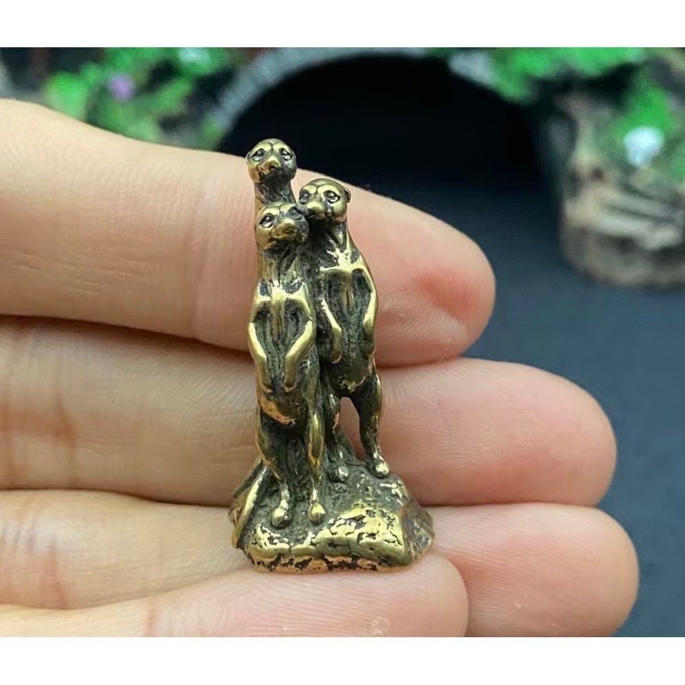 BG5-Brass metal Miniature Meerkat Family Figurine Small Animal Statue Decor